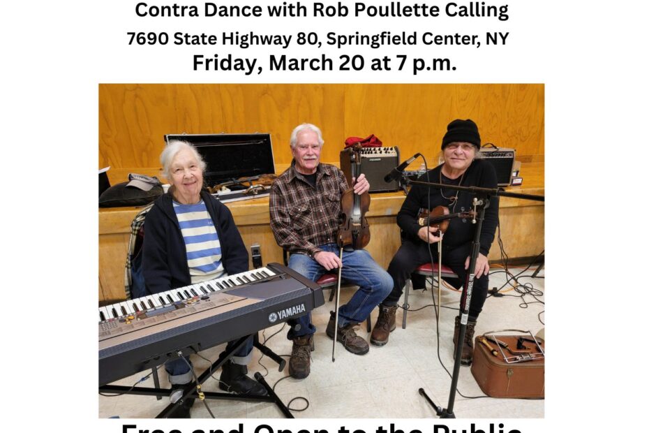 Community Contra Dance with the Otsego Dance Society will perform, along with live traditional music by the Contrasonics